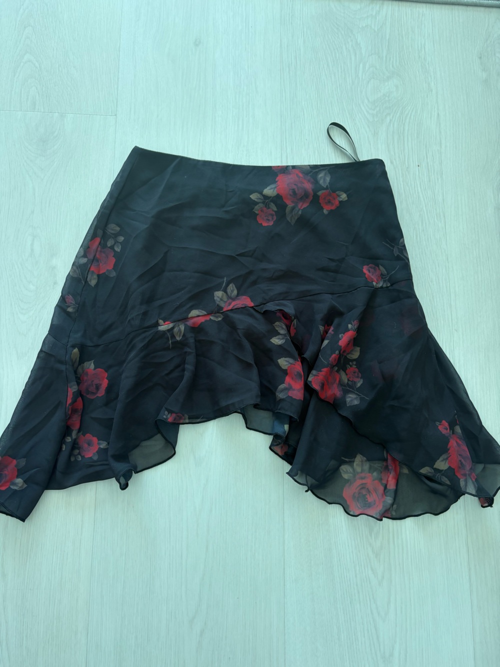 Motel Rocks Black Floral Ruffle Mini Skirt